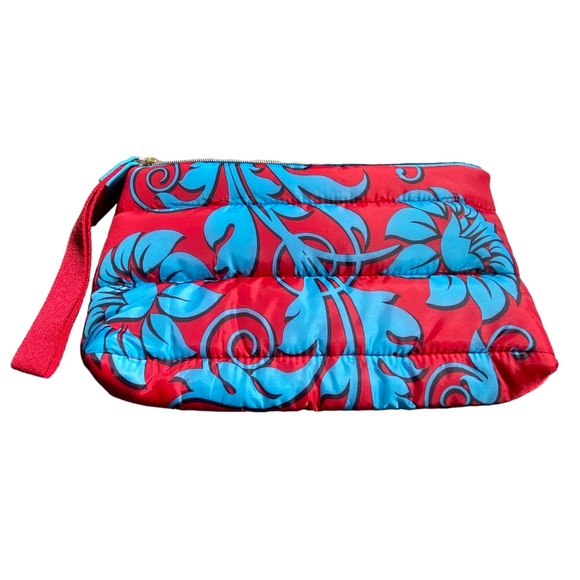 Estée Lauder Red and Blue Floral Recycled Material Zip Close Bag - Picture 2 of 8